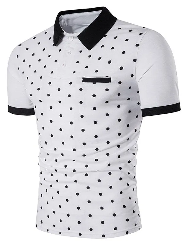 Formal Edging Short Sleeve Polka Dot Print Polo T-Shirt