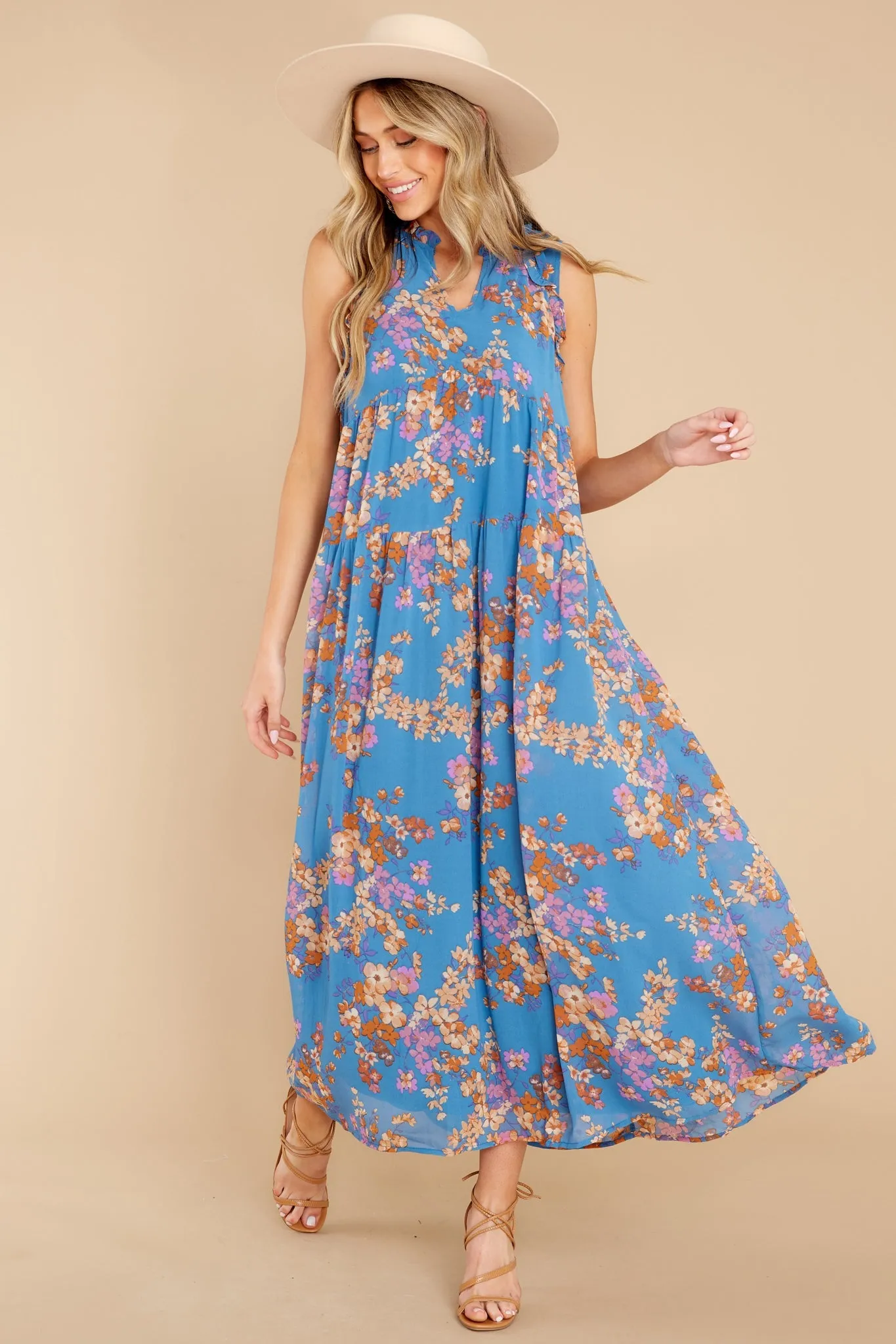 Free Agent Blue Multi Floral Print Maxi Dress