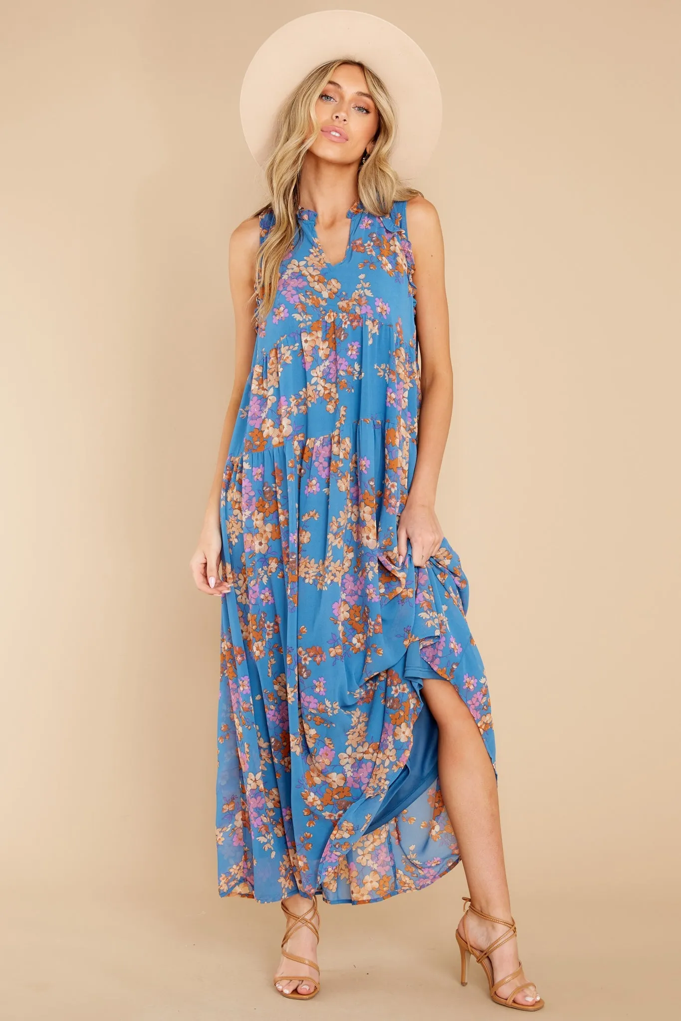 Free Agent Blue Multi Floral Print Maxi Dress