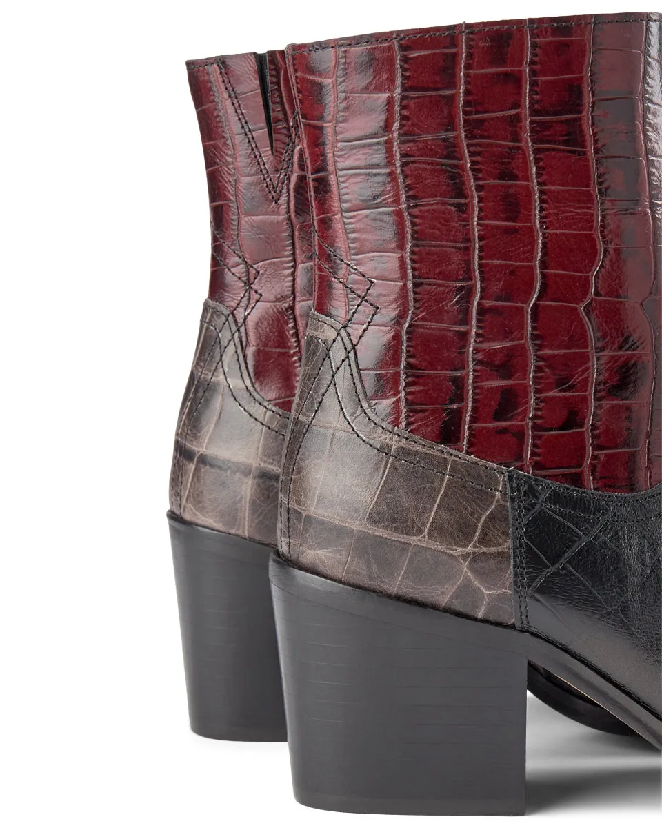 Georgia Croc Leather Boot - BORDEAUX