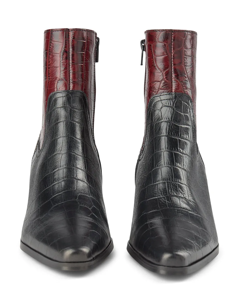 Georgia Croc Leather Boot - BORDEAUX