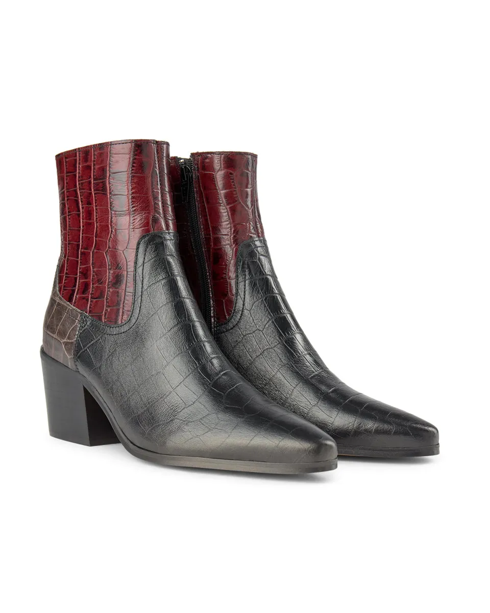 Georgia Croc Leather Boot - BORDEAUX