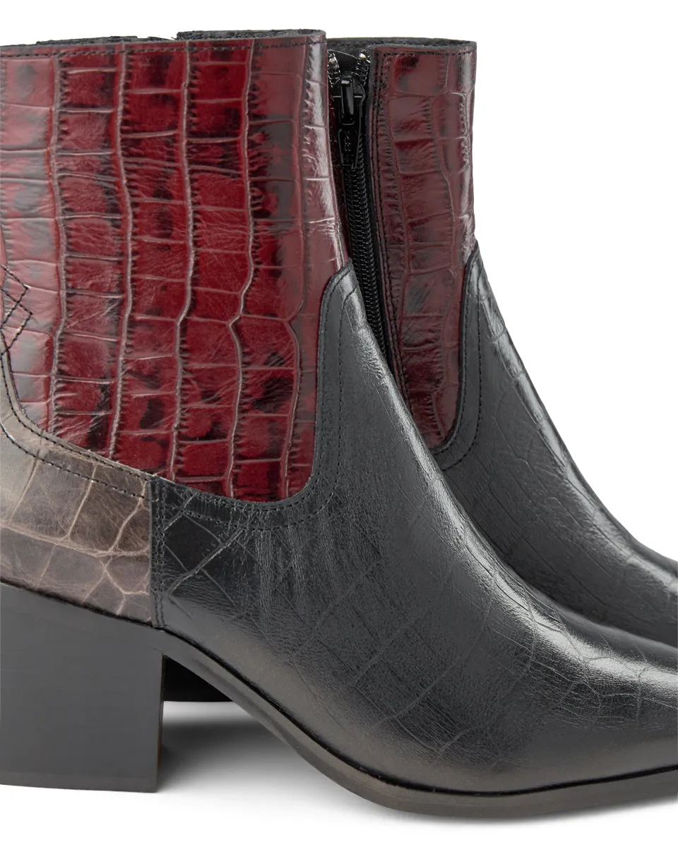 Georgia Croc Leather Boot - BORDEAUX