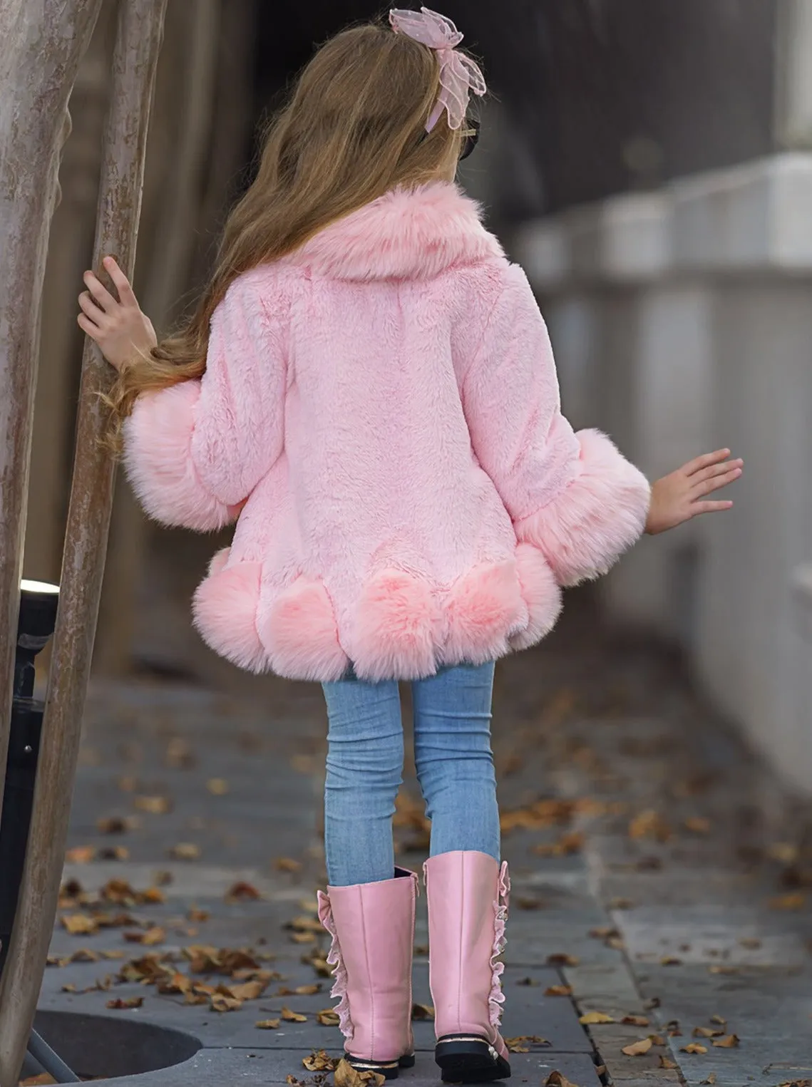 Girls Midi Faux Fur Coat