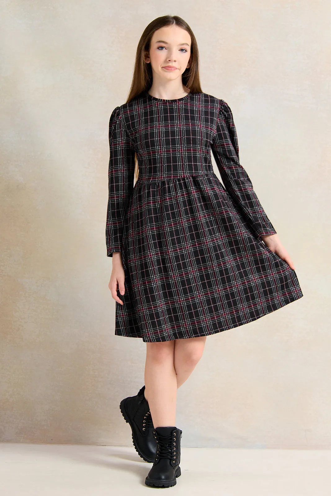 Girls Navy Tweeds Skater Dress