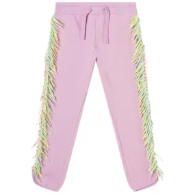 Girls Pink Cotton Fringe Joggers