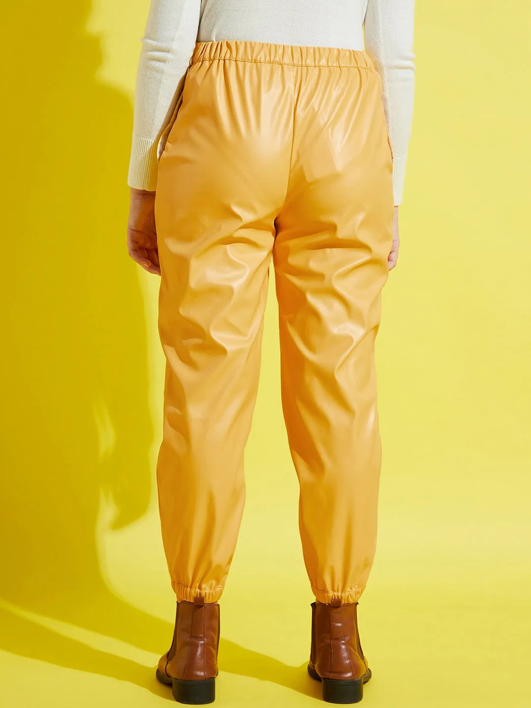 Girls Yellow Pu Joggers