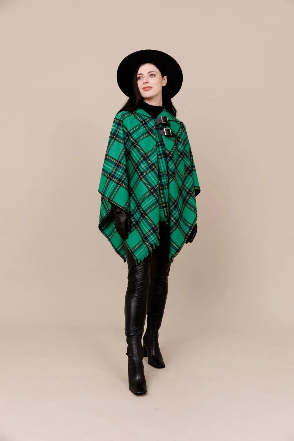 Green Lavery 60% Wool Mix Wrap Cape