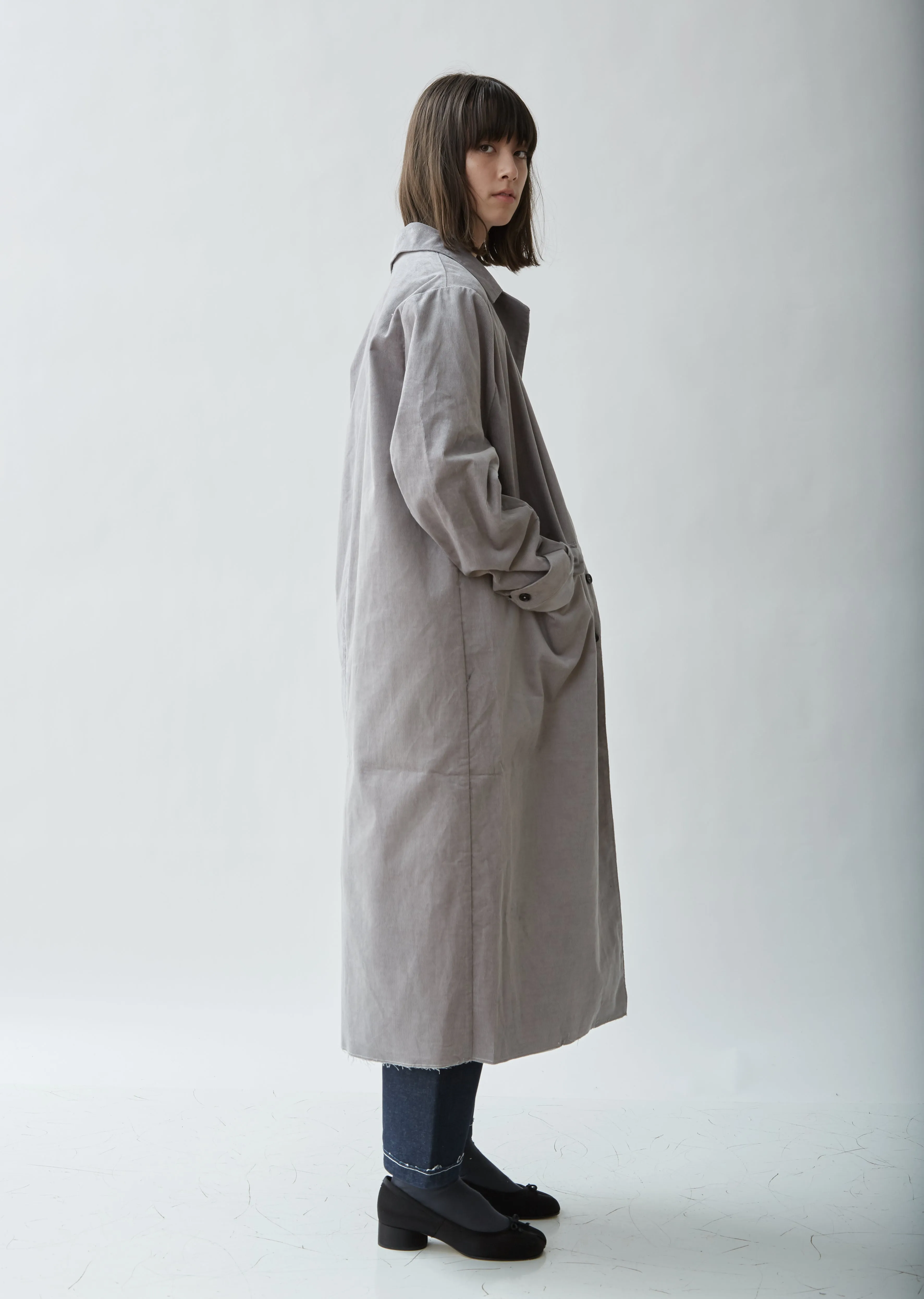 Grey Cotton Corduroy Overcoat