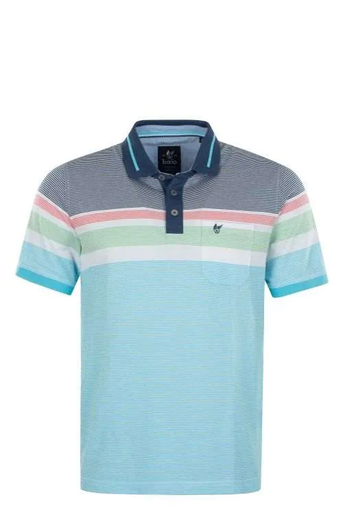 Hajo Jacquard Multi Colour Stripe Polo Navy