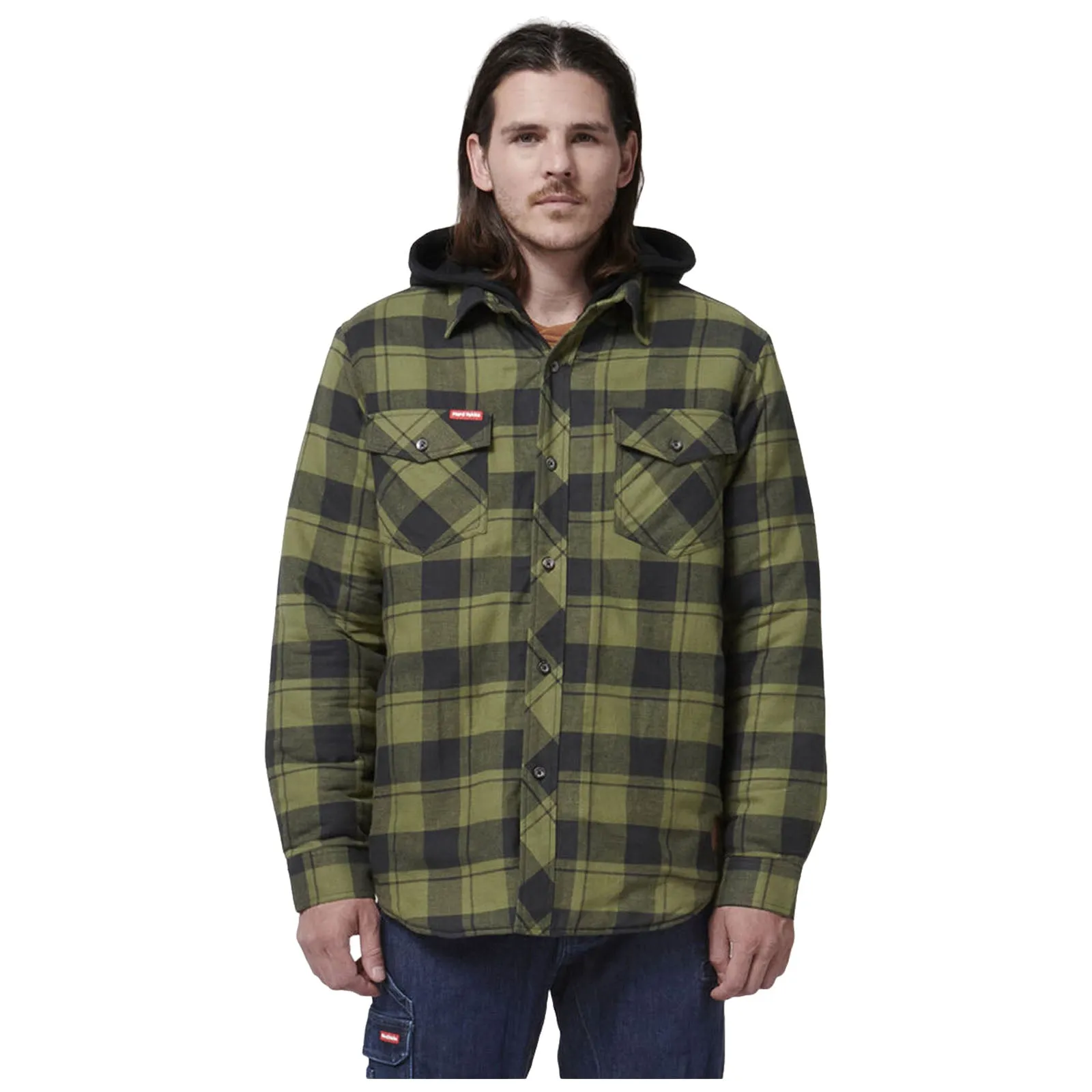 Hard Yakka Mens Quilted Flannel Hooded Shacket