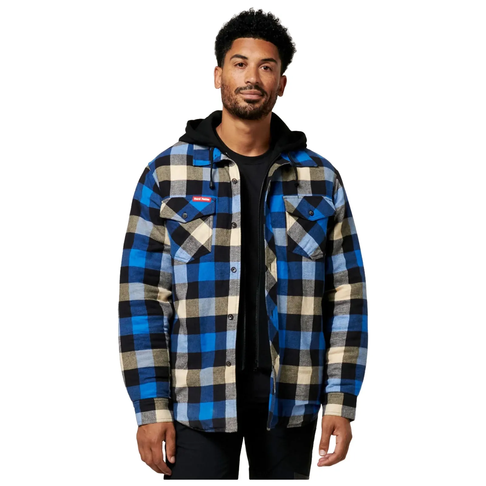 Hard Yakka Mens Quilted Flannel Hooded Shacket