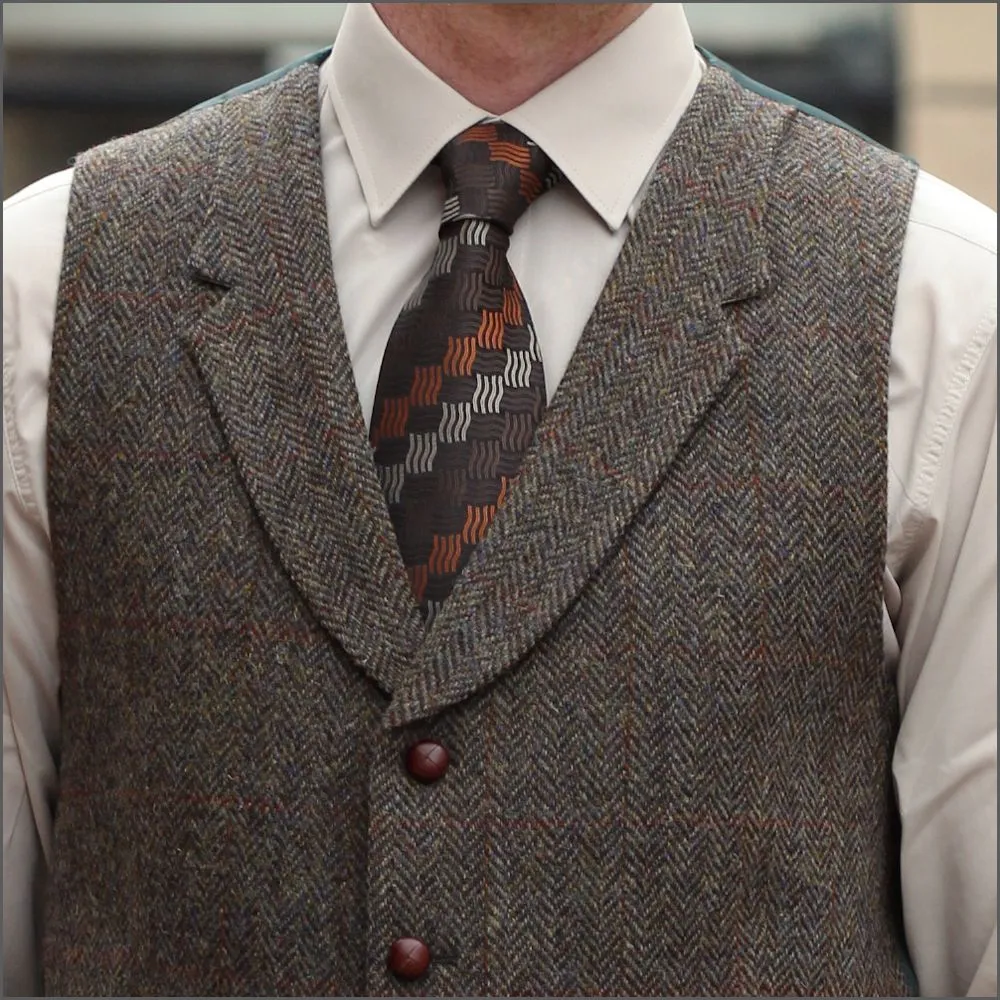 Harris Tweed Brown Herringbone Waist Coat--