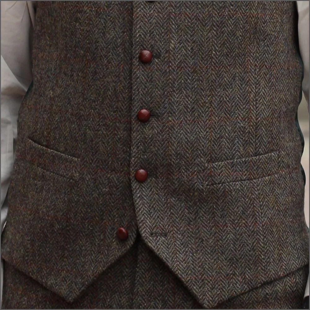 Harris Tweed Brown Herringbone Waist Coat--