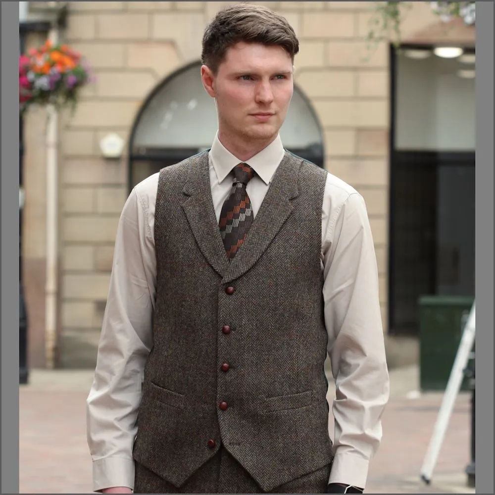 Harris Tweed Brown Herringbone Waist Coat--