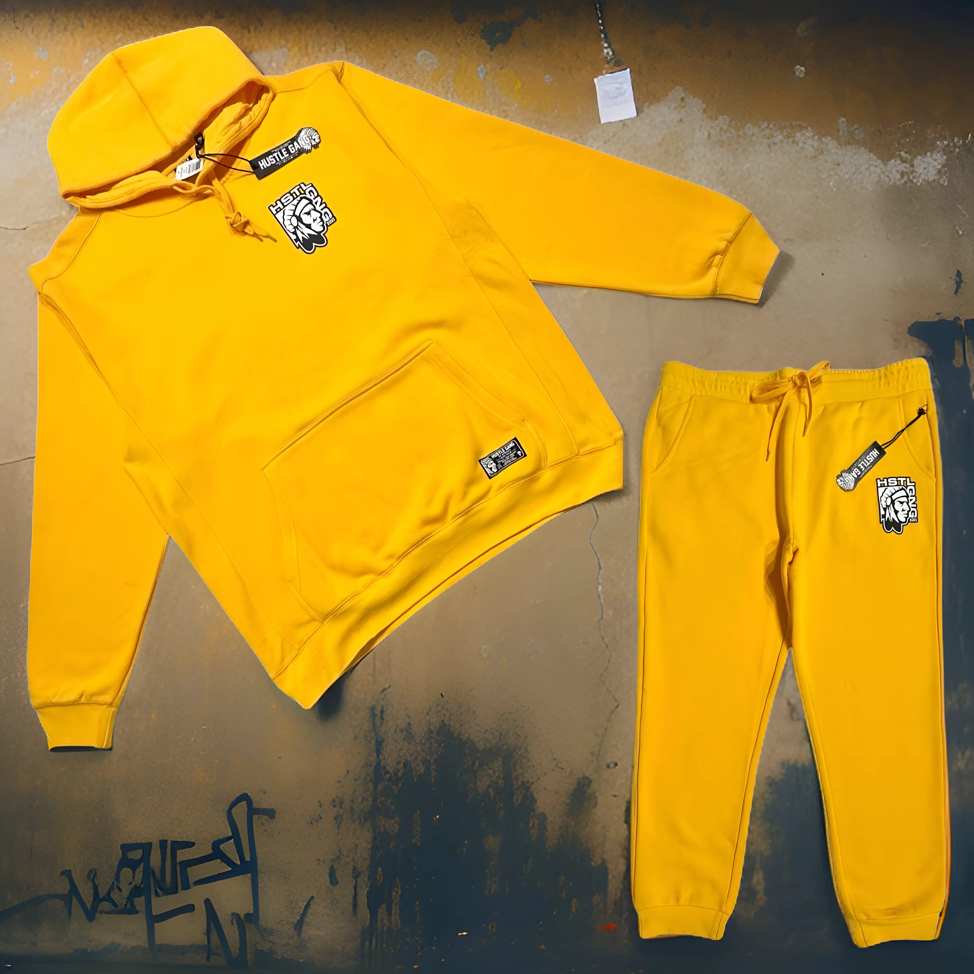 *HUSTLE GANG* (YELLOW-GOLD) ~HSTL~ HOODED SWEATSUITS