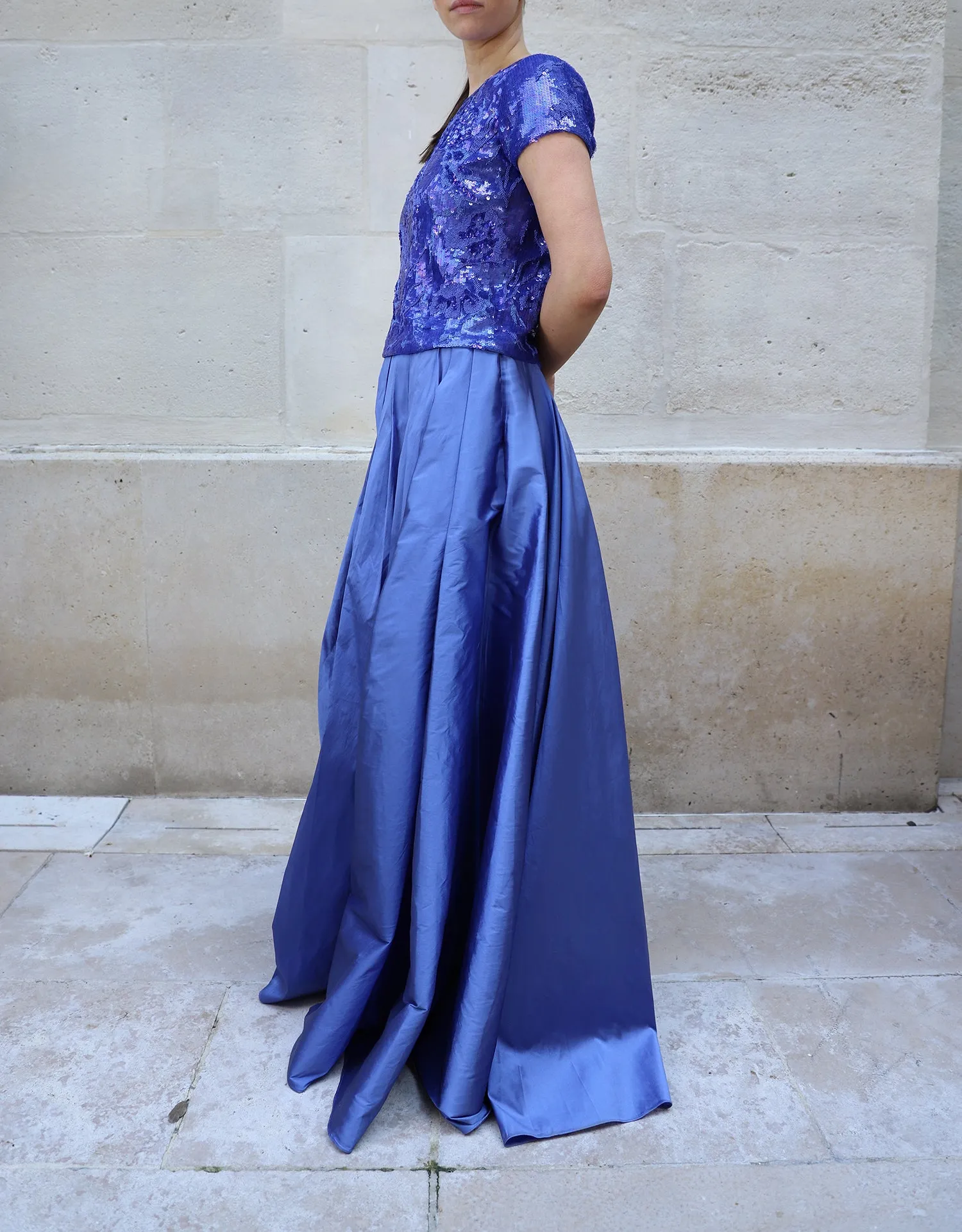 Hydrangea Blue Taffeta Ballgown Skirt With Pockets