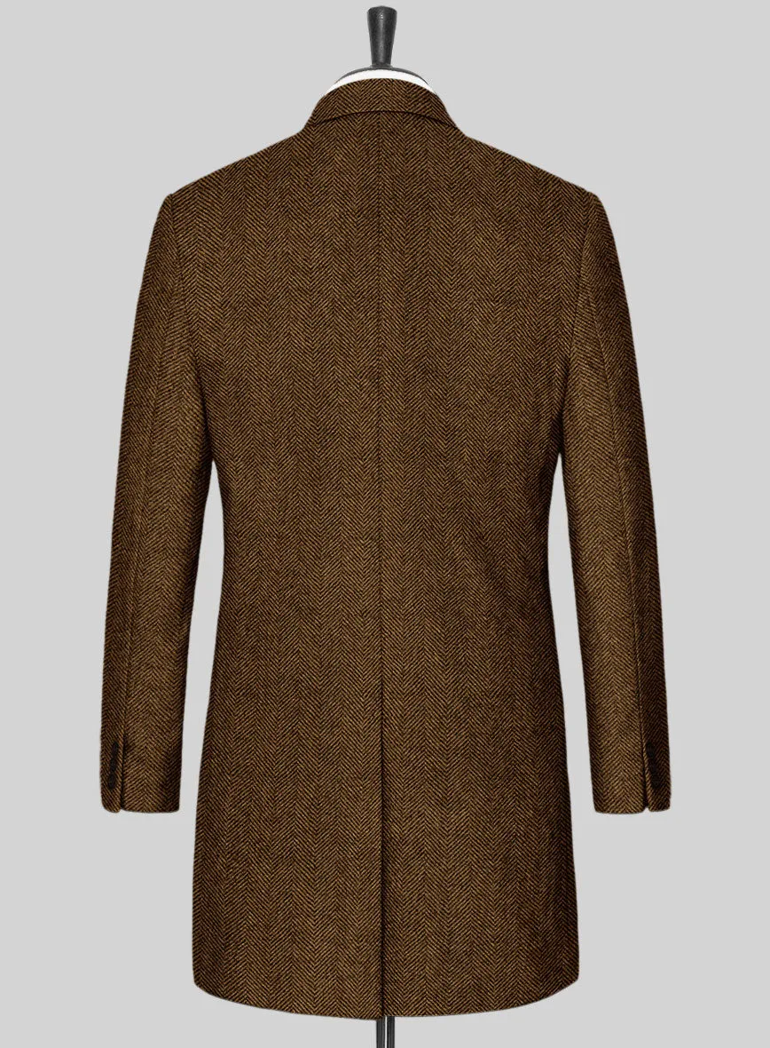 Italian Highlander Mustard Herringbone Tweed Overcoat