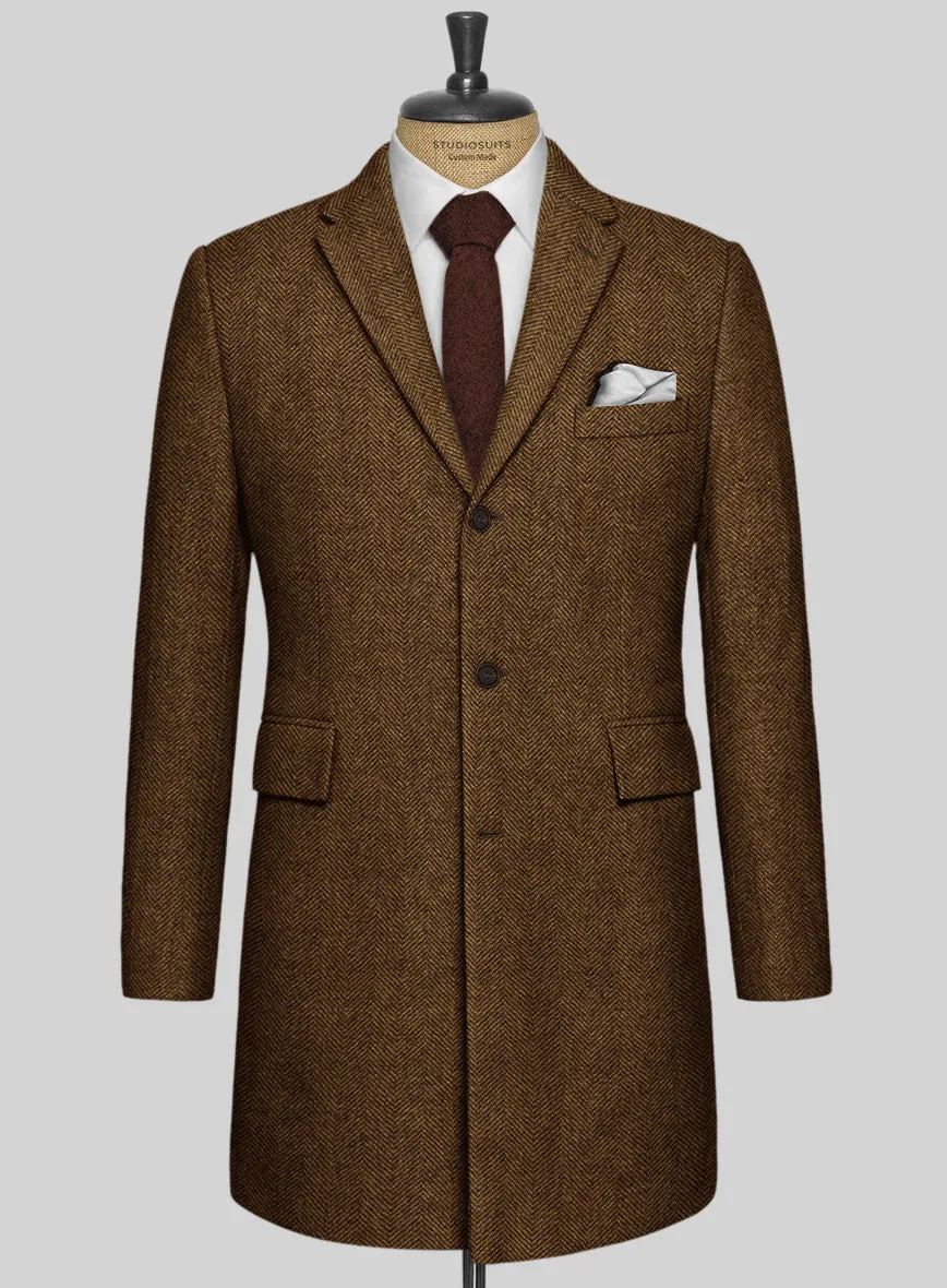 Italian Highlander Mustard Herringbone Tweed Overcoat