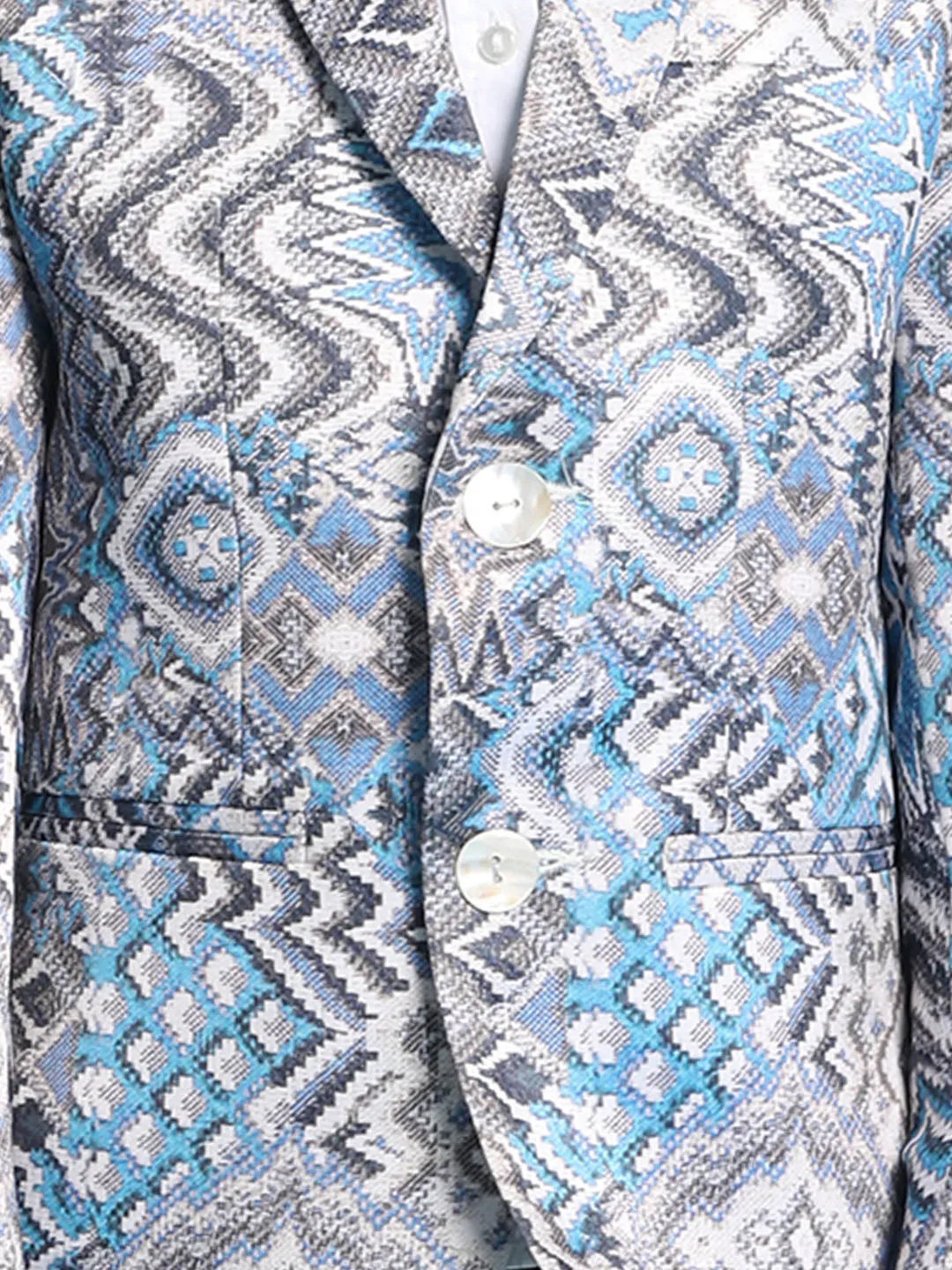 Jashvi Boy' Grey Multi-Color Printed  Silk Blend Blazer