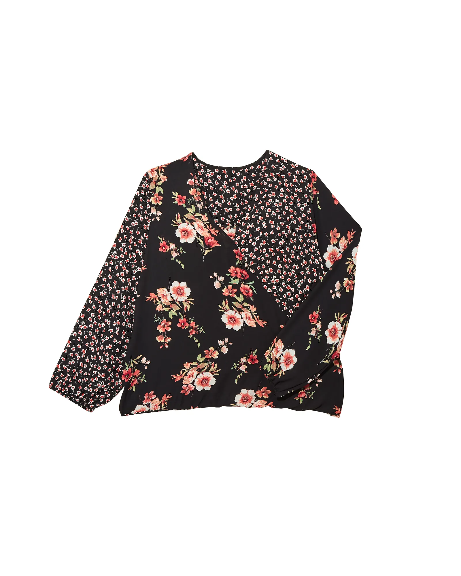 Jordana Long Sleeve Criss Cross Blouse | Black / Pink