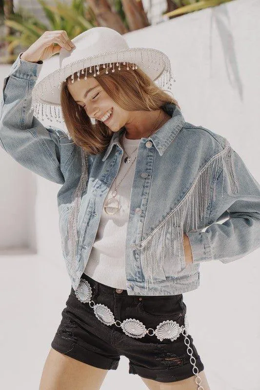 Kendal Rhinestone Fringe Denim Jacket