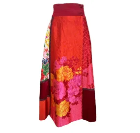 KENZO 2000s Silk Japanese Inspired Patchwork Maxi Skirt