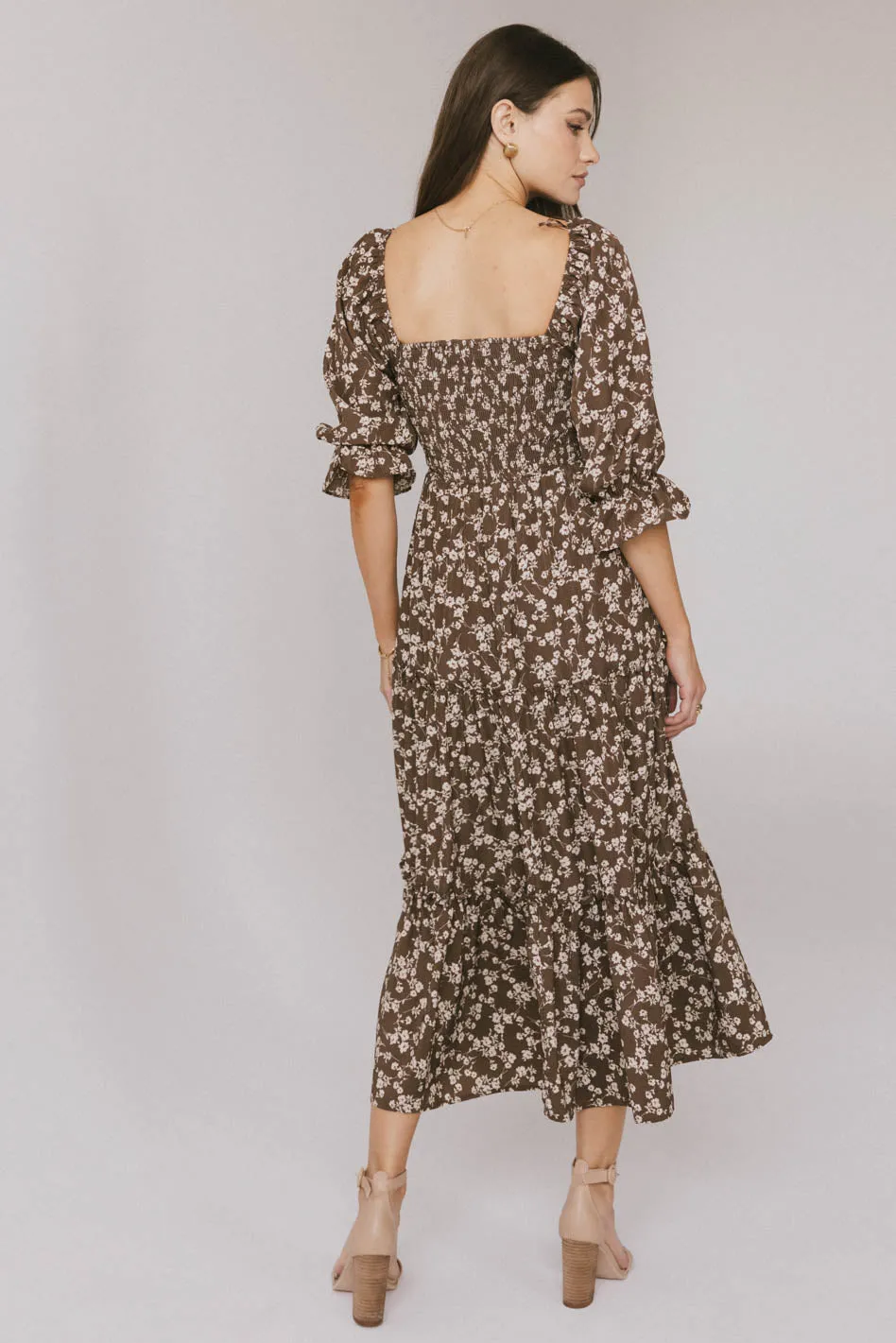 Kiran Floral Maxi Dress in Brown