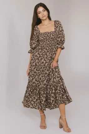 Kiran Floral Maxi Dress in Brown