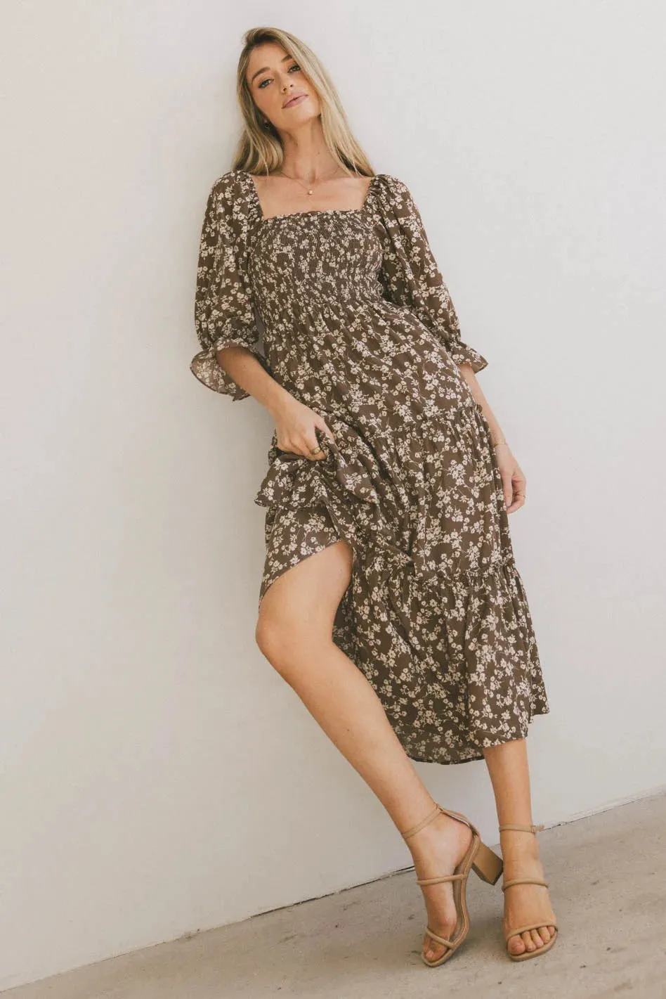 Kiran Floral Maxi Dress in Brown