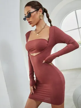 KittenAlarm - Ribbed Knit Open Front Dress With Tube Top