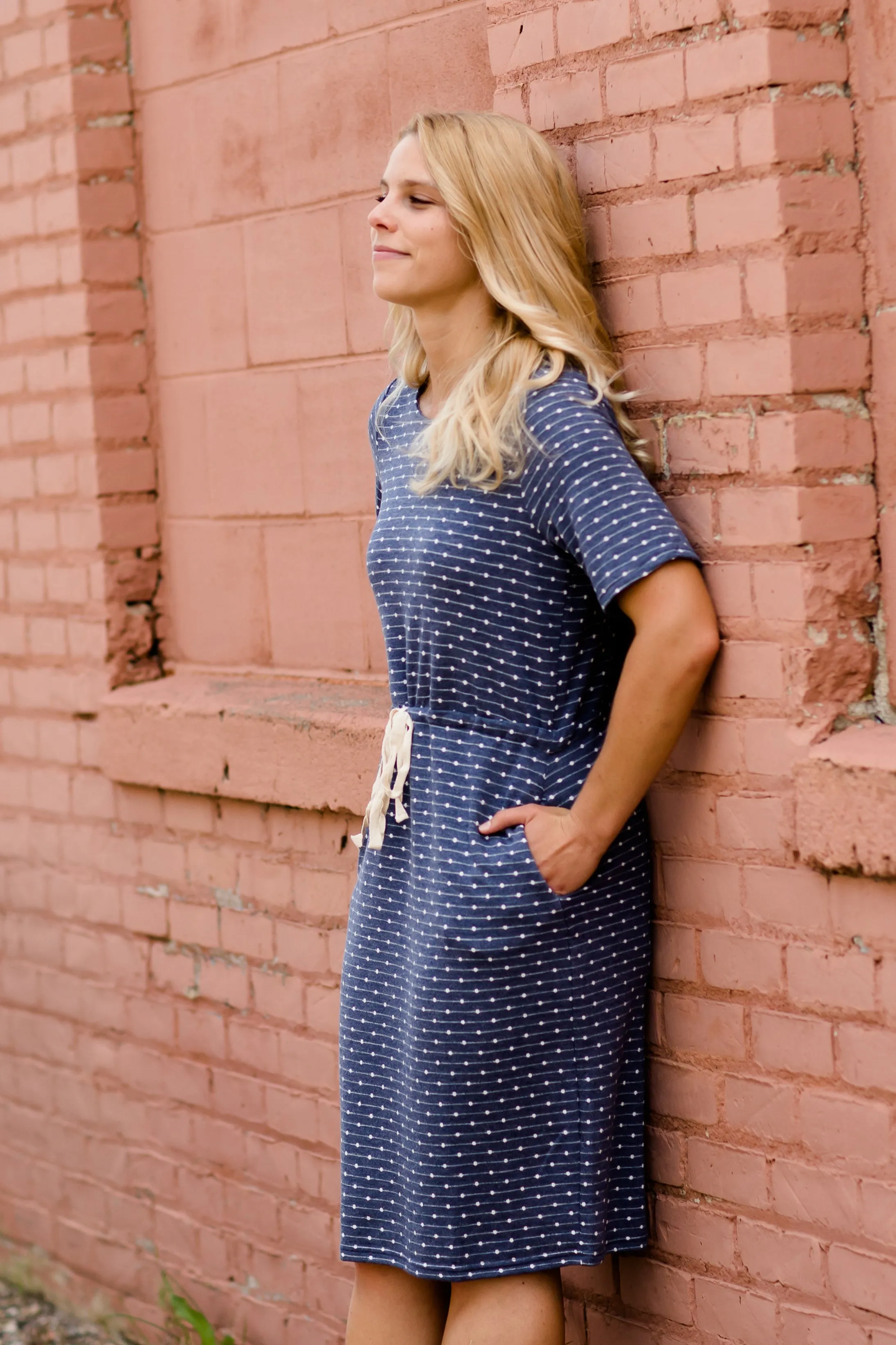 Knit Navy Dot Midi Dress