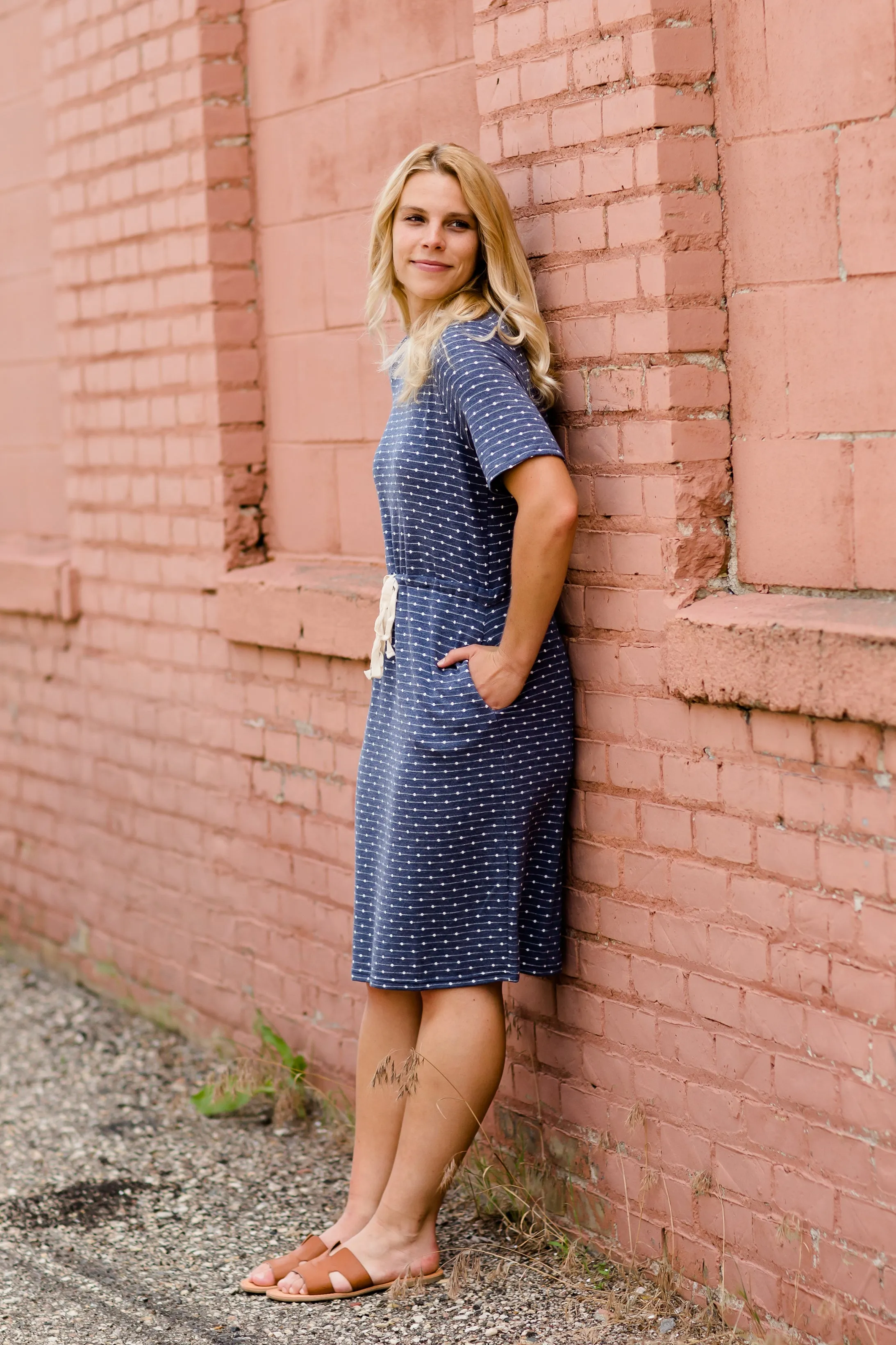 Knit Navy Dot Midi Dress