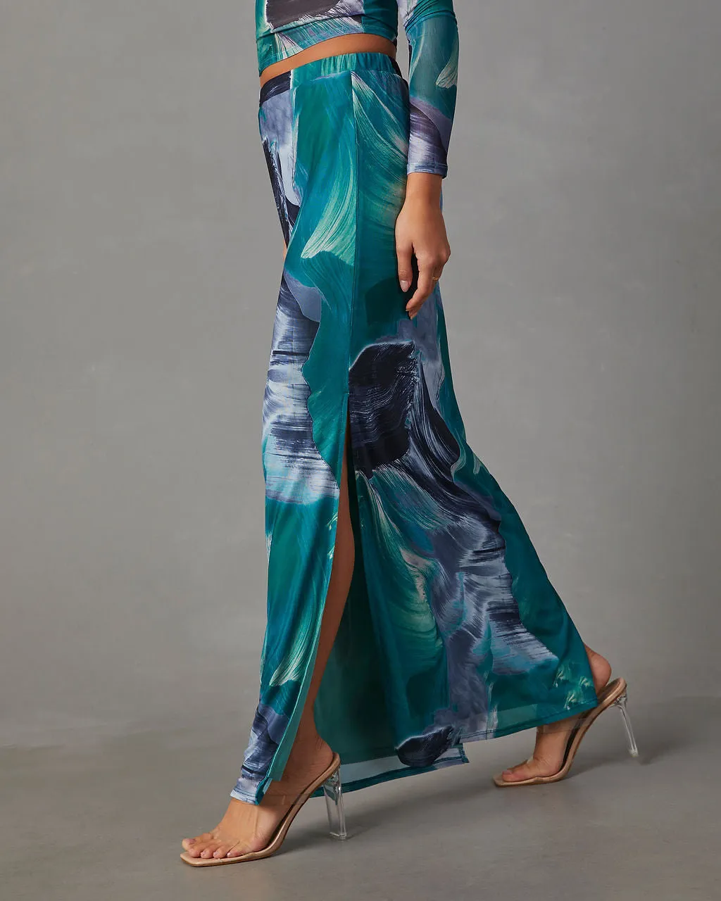 Larocco Printed Mesh Maxi Skirt