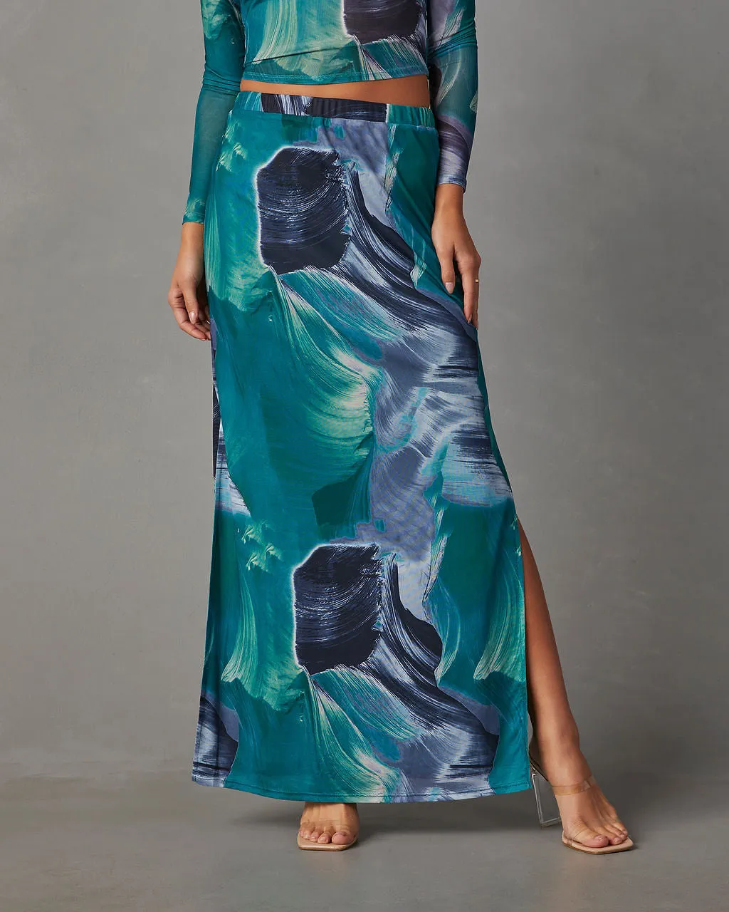 Larocco Printed Mesh Maxi Skirt