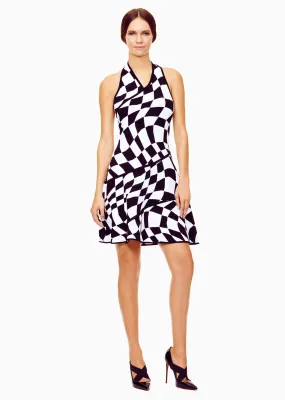 Laurence - Geometric Pattern Black and White Halter Dress