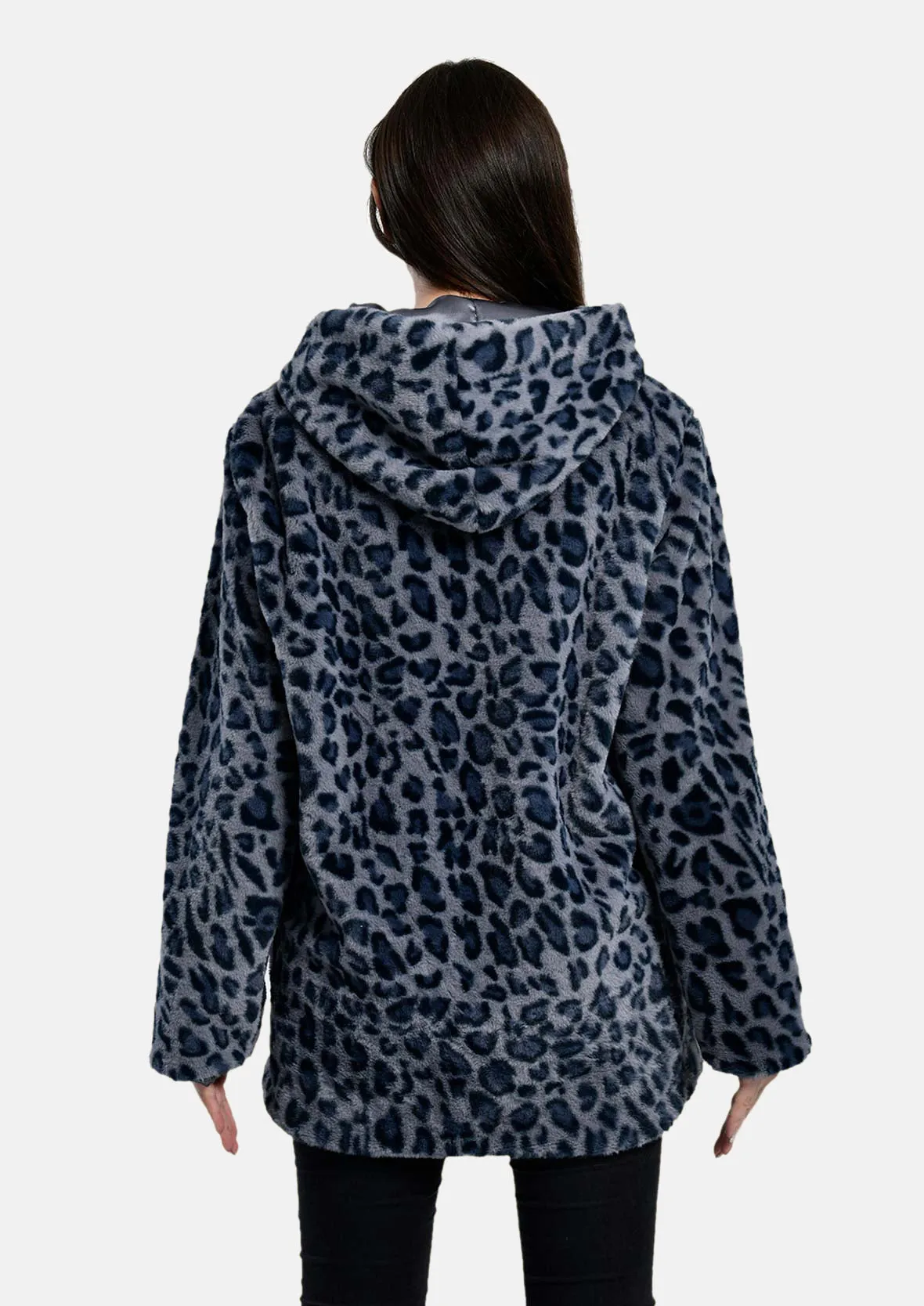 Leopard Faux Fur Coat With Hood