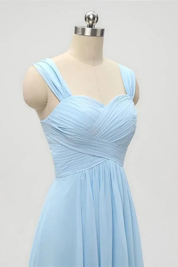 Light Blue A-Line Empire Waist Long Bridesmaid Dress