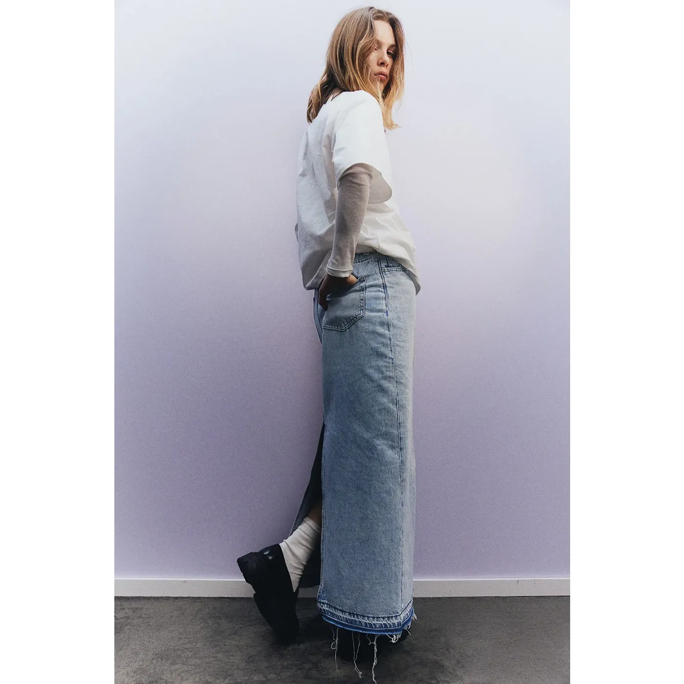 Light Blue Long Denim Maxi Skirt