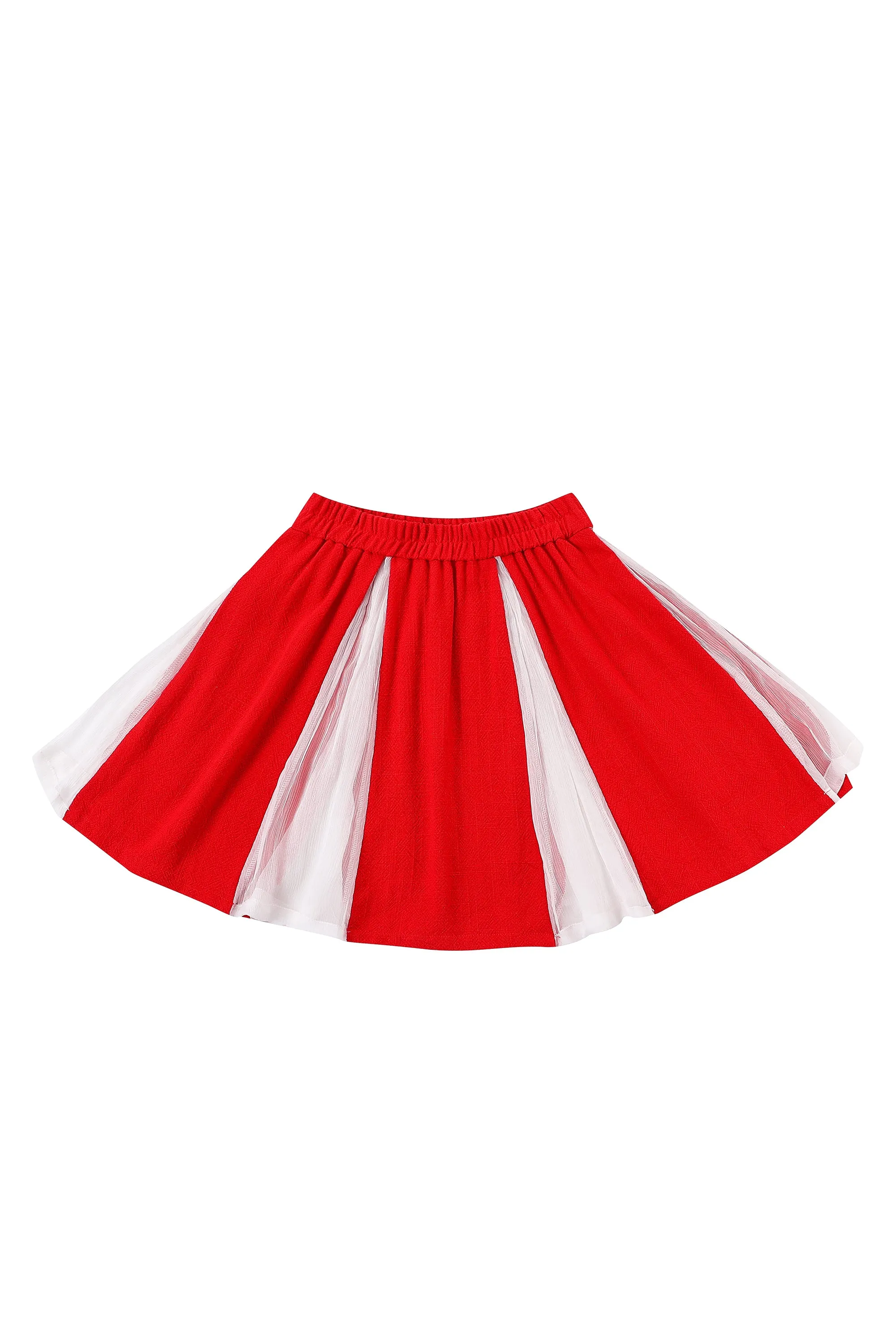 Linen and Sheer Silk Cheer Skirt Red/White