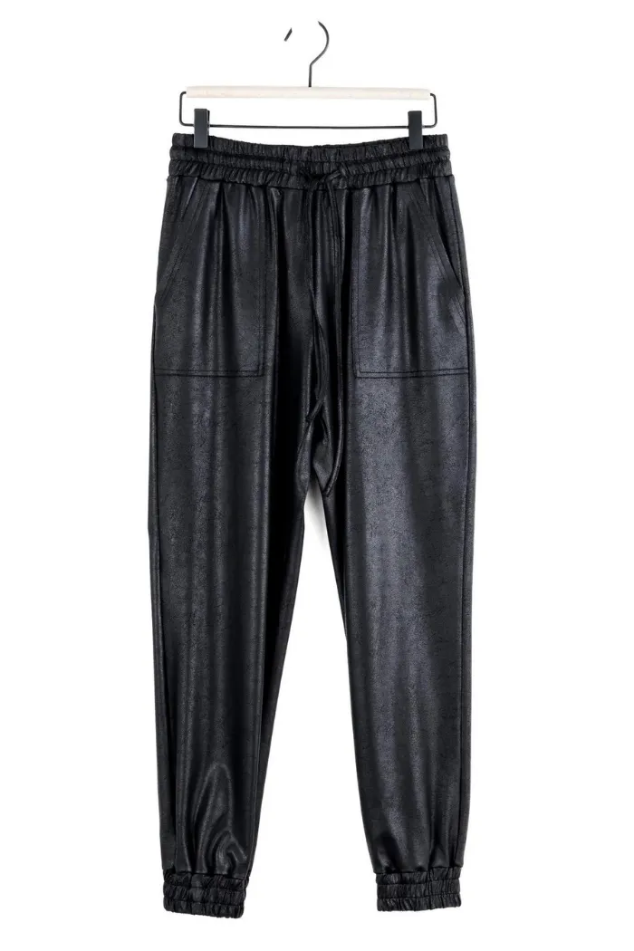 Liquid Leather Drawstring Jogger Pant - Black