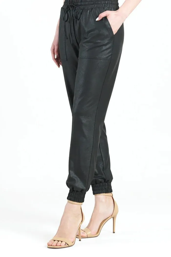 Liquid Leather Drawstring Jogger Pant - Black