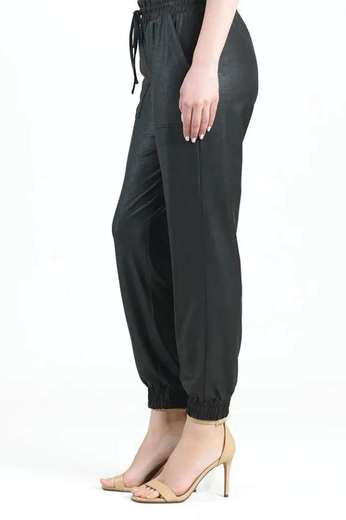 Liquid Leather Drawstring Jogger Pant - Black