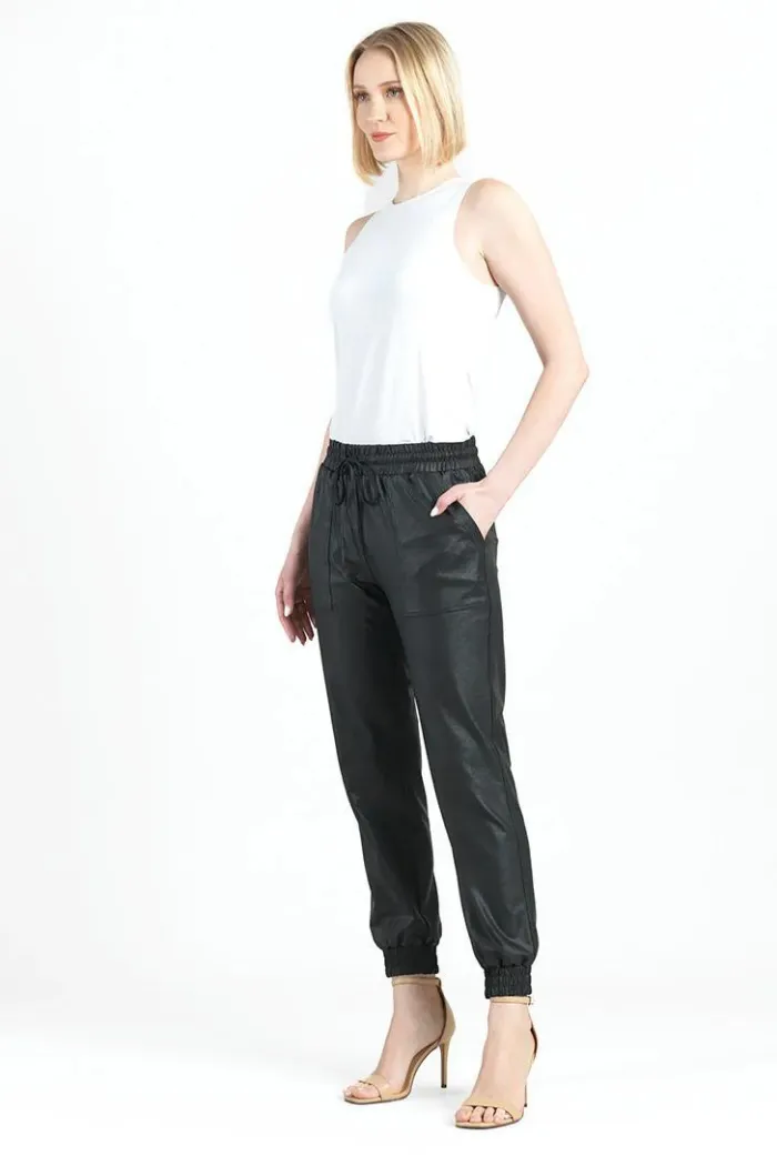 Liquid Leather Drawstring Jogger Pant - Black