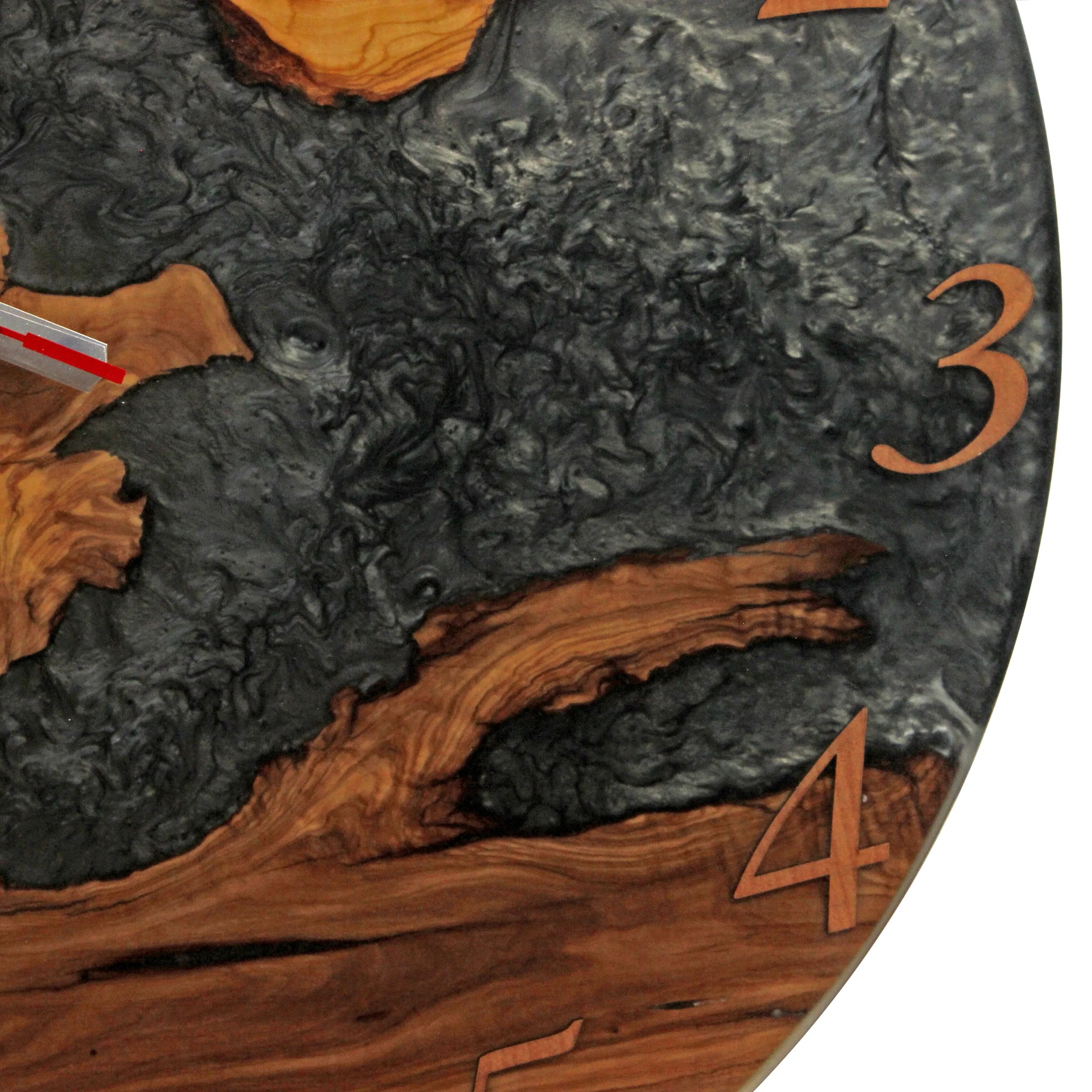 Live Edge Epoxy Wall Clock - Olive Wood Black White Resin - 24 Inches