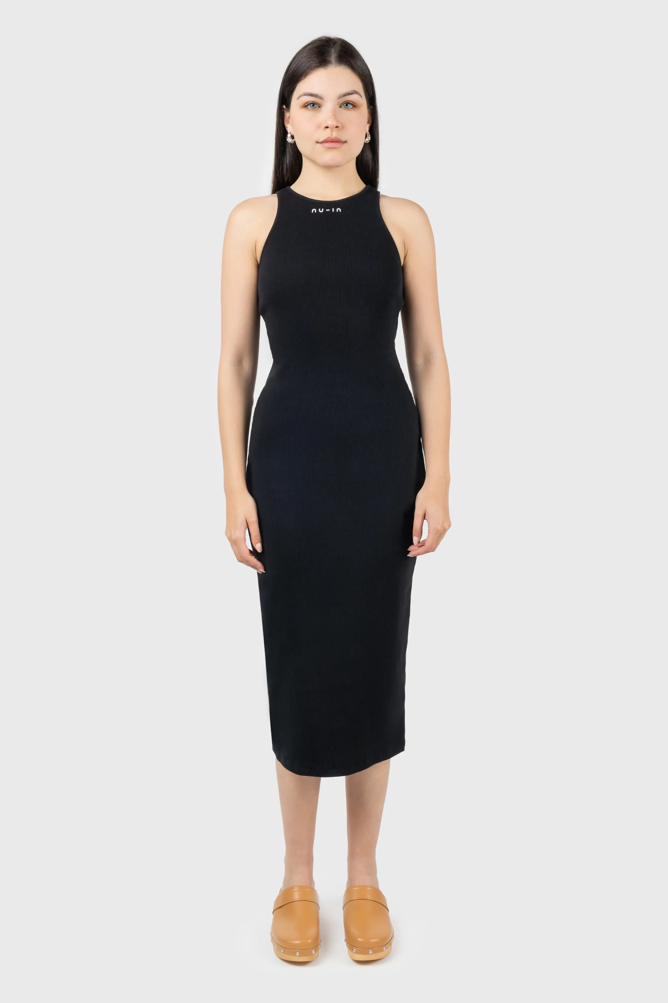 Logo Ribbed Scoop Neck Vest Midi Dress