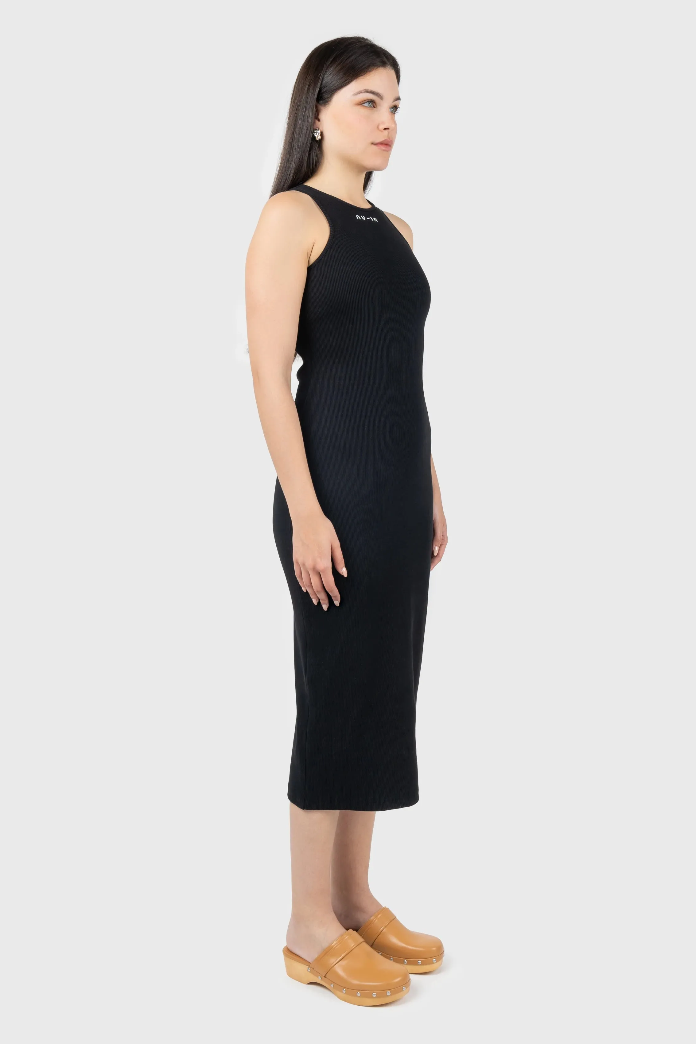 Logo Ribbed Scoop Neck Vest Midi Dress