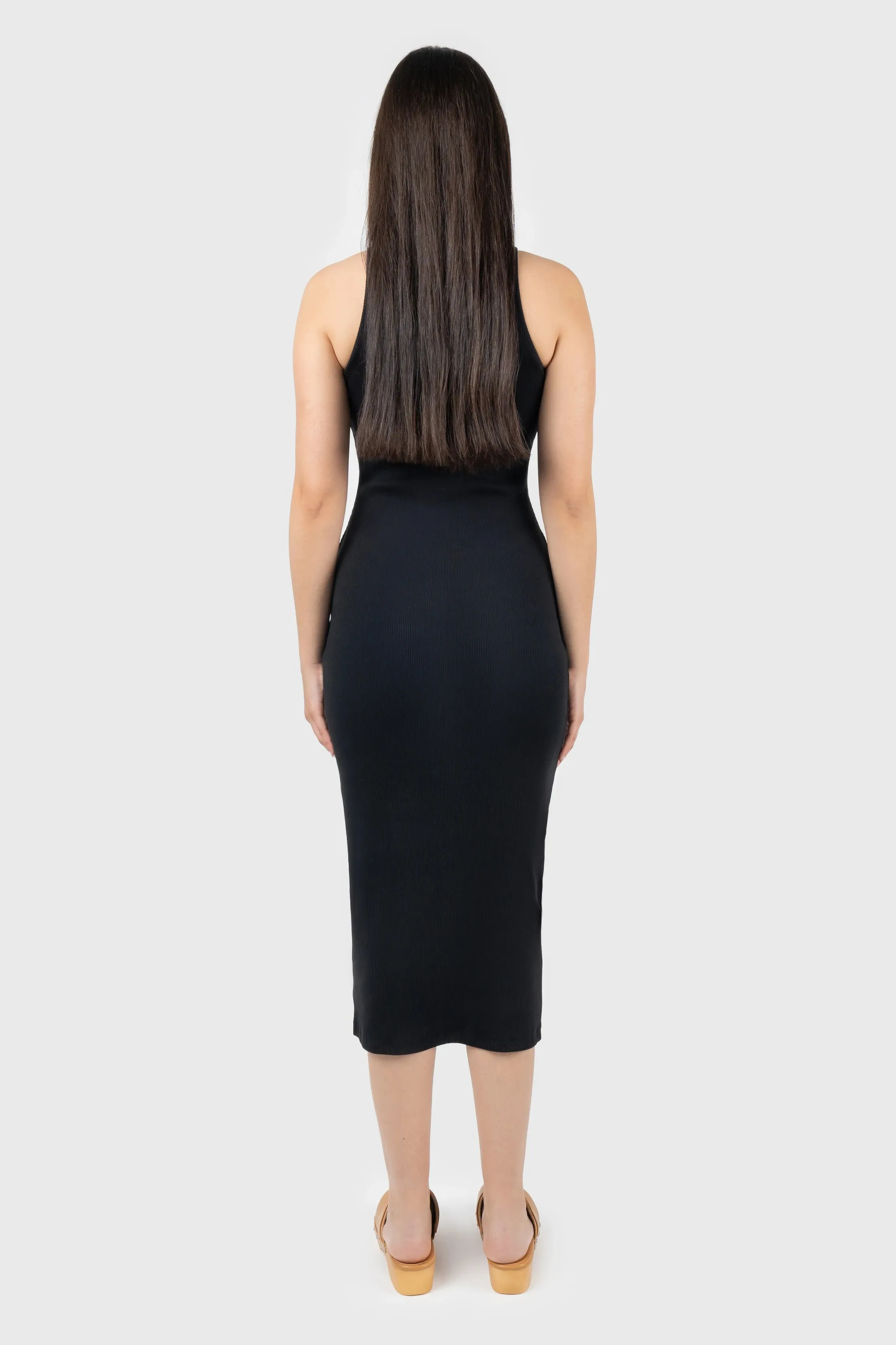 Logo Ribbed Scoop Neck Vest Midi Dress