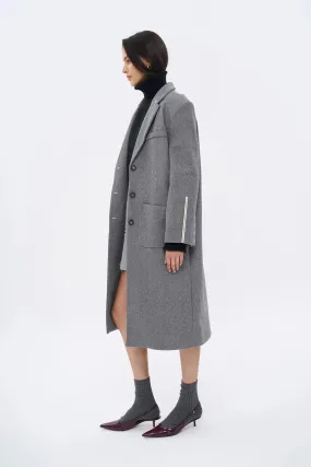 Long Coat with Printed Back Detail and Pocket Dark Gray