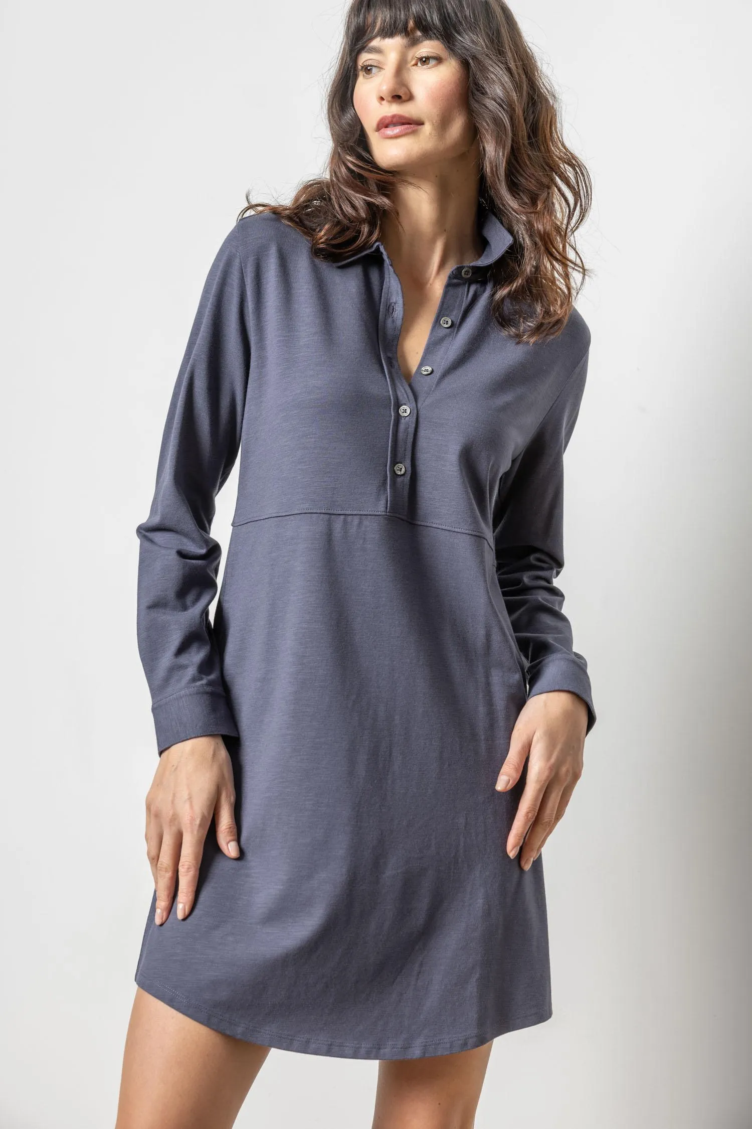 Long Sleeve Seamed Shirt Dress